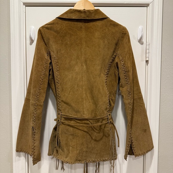 Vtg Y2K Wet Seal Leather Jacket Women’s Sz L Brown Suede Fringe Boho Western 70s - Picture 2 of 11